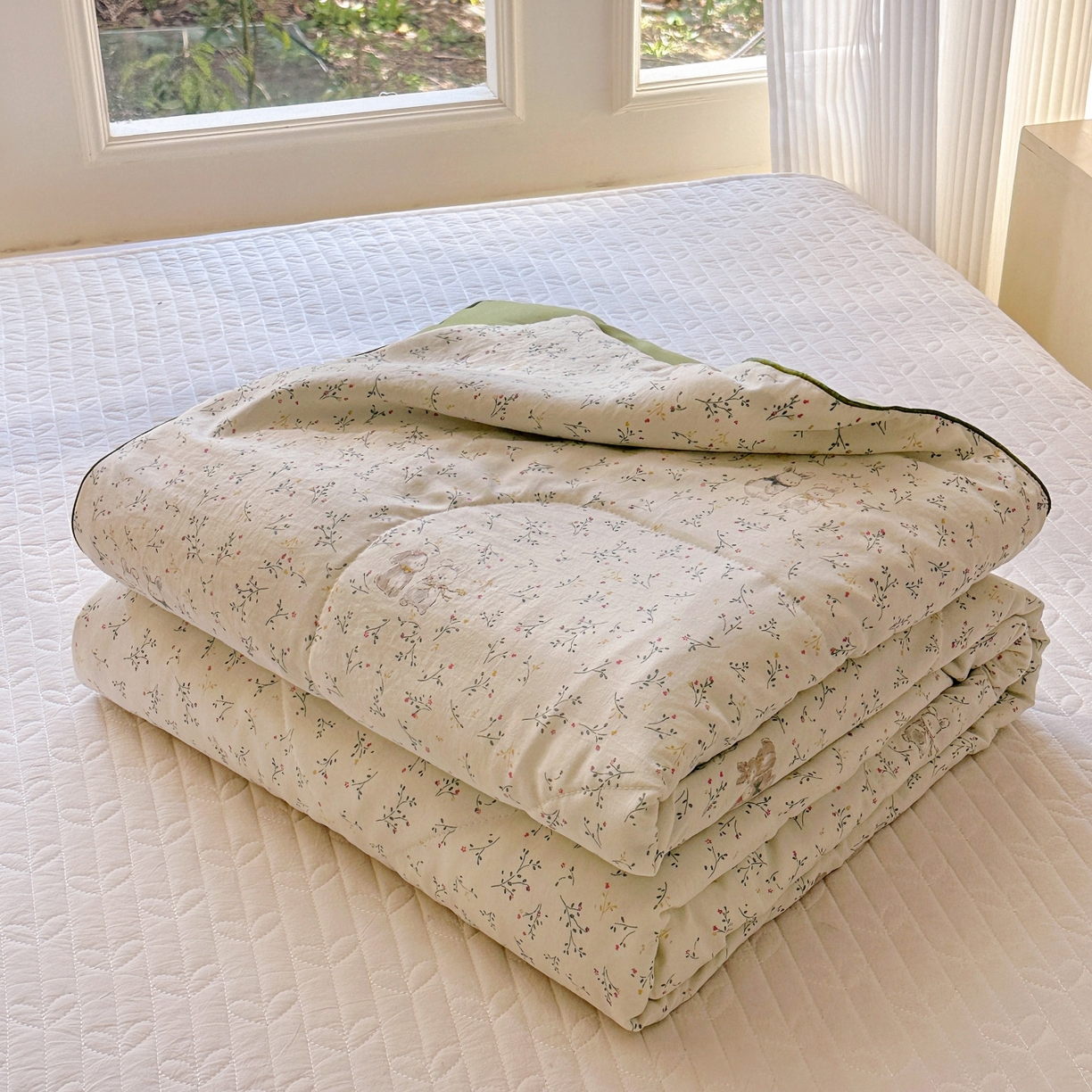 91家纺网 家纺一手货源 找家纺 梦恬佳 2026新款水洗皱皱纱卡通印花夏凉被 春意兔