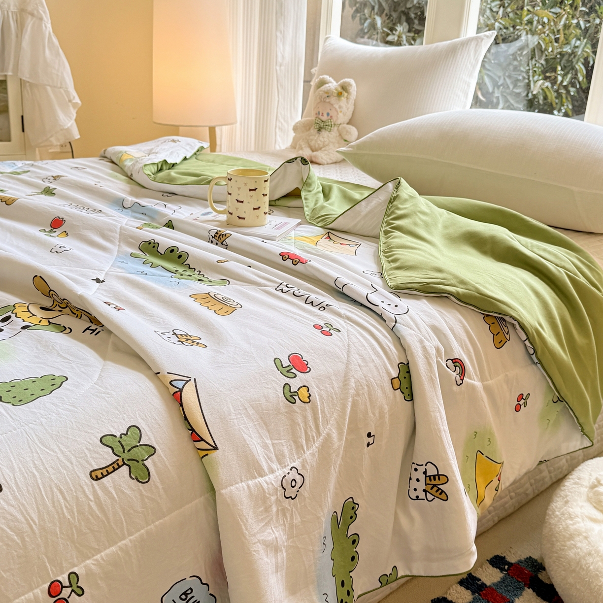 91家纺网 家纺一手货源 找家纺 梦恬佳 2026新款水洗皱皱纱卡通印花夏凉被 奇趣乐园