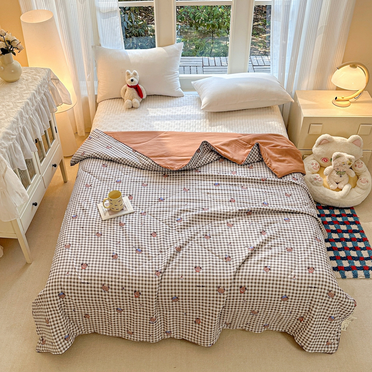 91家纺网 家纺一手货源 找家纺 梦恬佳 2026新款水洗皱皱纱卡通印花夏凉被 欢乐小熊