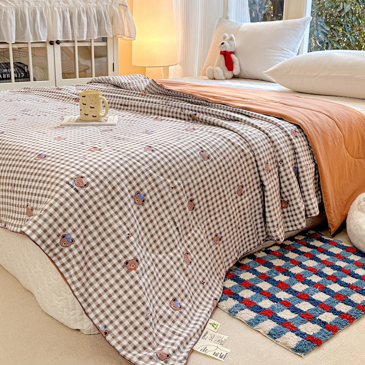 91家纺网 家纺一手货源 找家纺 梦恬佳 2026新款水洗皱皱纱卡通印花夏凉被 欢乐小熊