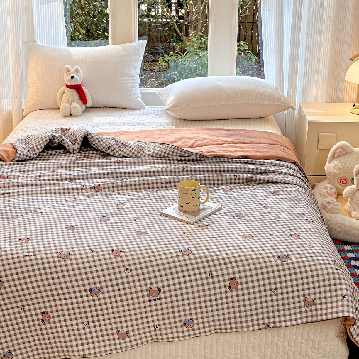 91家纺网 家纺一手货源 找家纺 梦恬佳 2026新款水洗皱皱纱卡通印花夏凉被 欢乐小熊