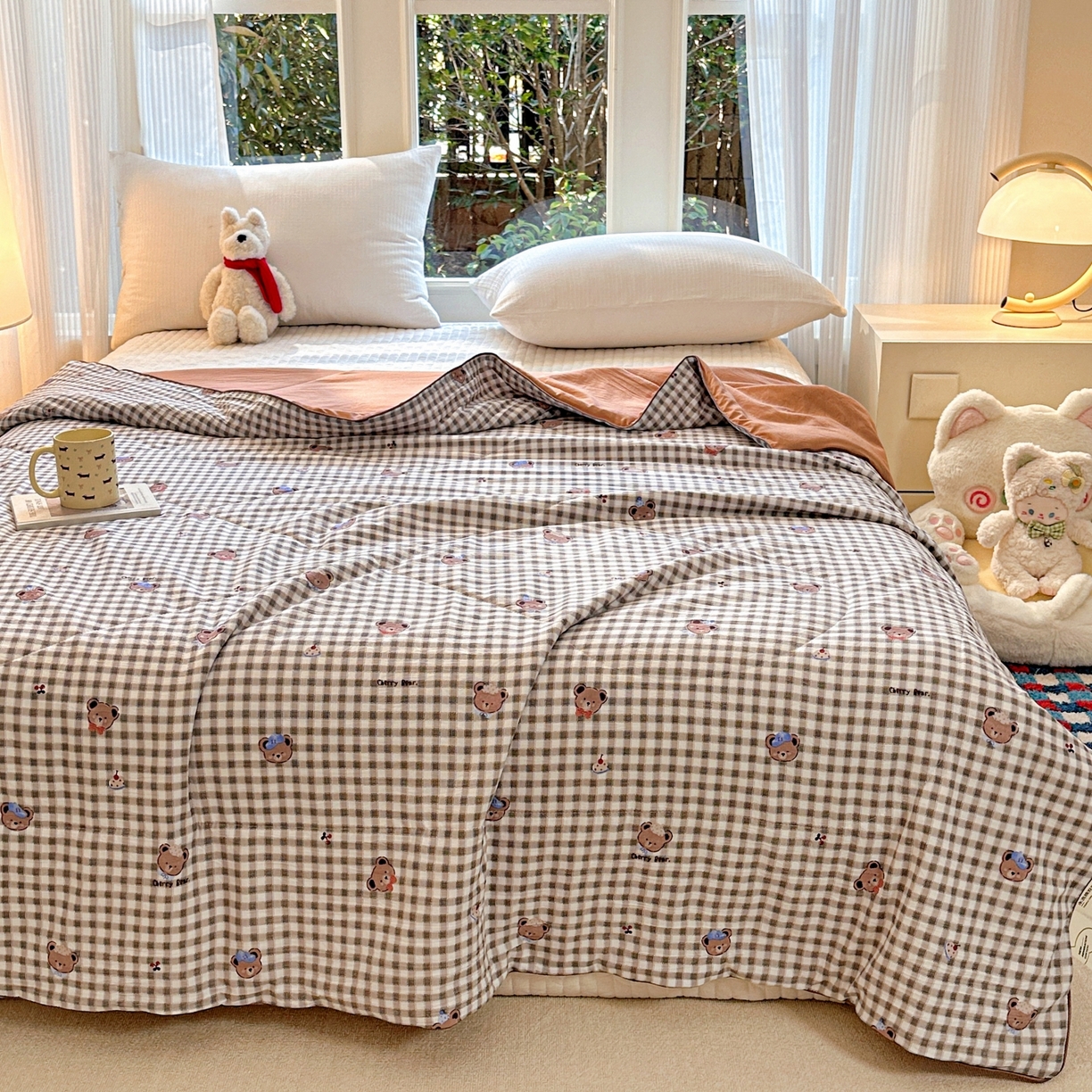 91家纺网 家纺一手货源 找家纺 梦恬佳 2026新款水洗皱皱纱卡通印花夏凉被 欢乐小熊