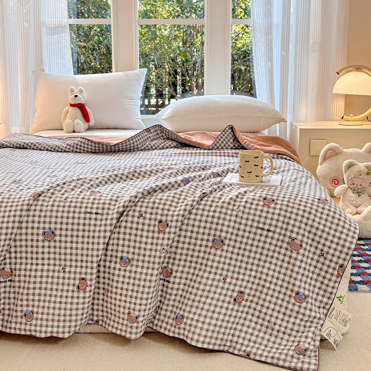 91家纺网 家纺一手货源 找家纺 梦恬佳 2026新款水洗皱皱纱卡通印花夏凉被 欢乐小熊