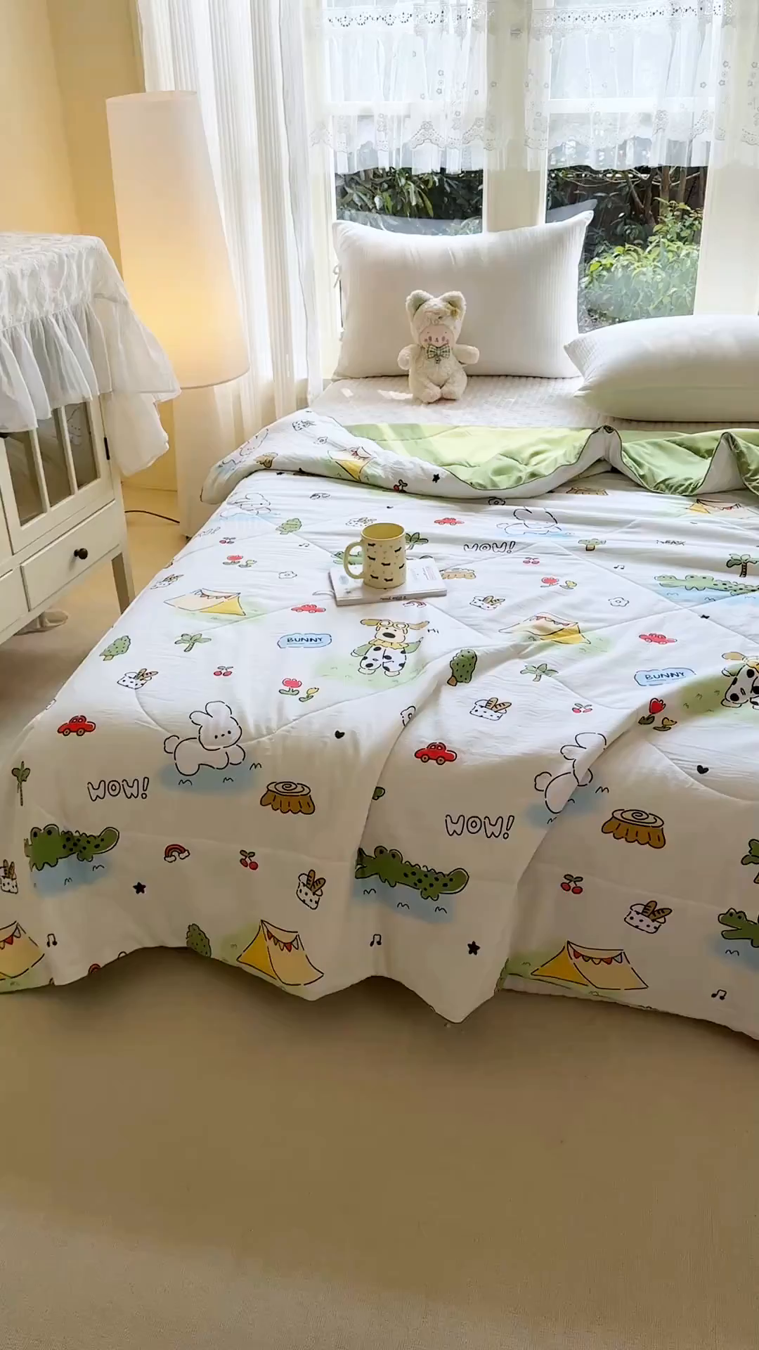 91家纺网 家纺一手货源 找家纺 梦恬佳 2026新款水洗皱皱纱卡通印花夏凉被 奇趣乐园