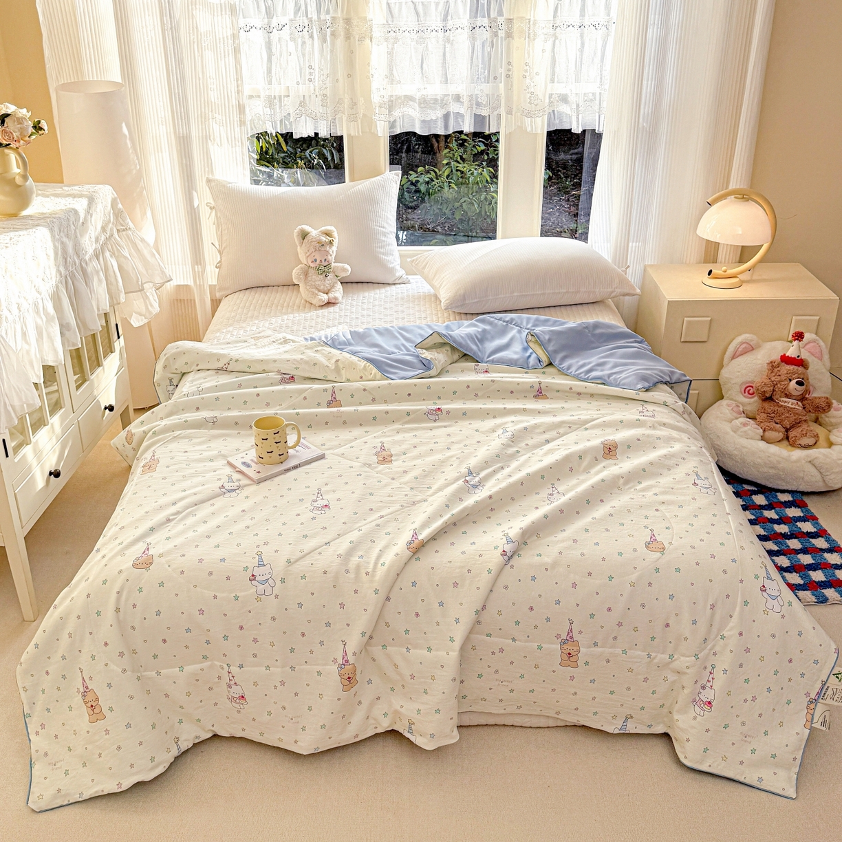 91家纺网 家纺一手货源 找家纺 （总）梦恬佳 2026新款水洗皱皱纱卡通印花夏凉被