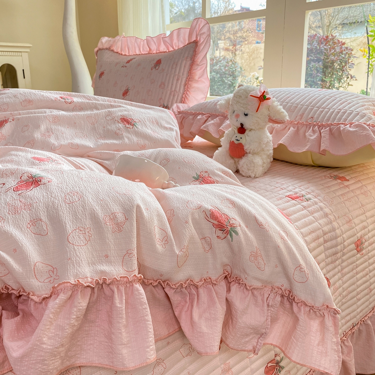 91家纺网 家纺一手货源 找家纺 （总）眠势力 2026新款云感皱皱纱床盖四件套