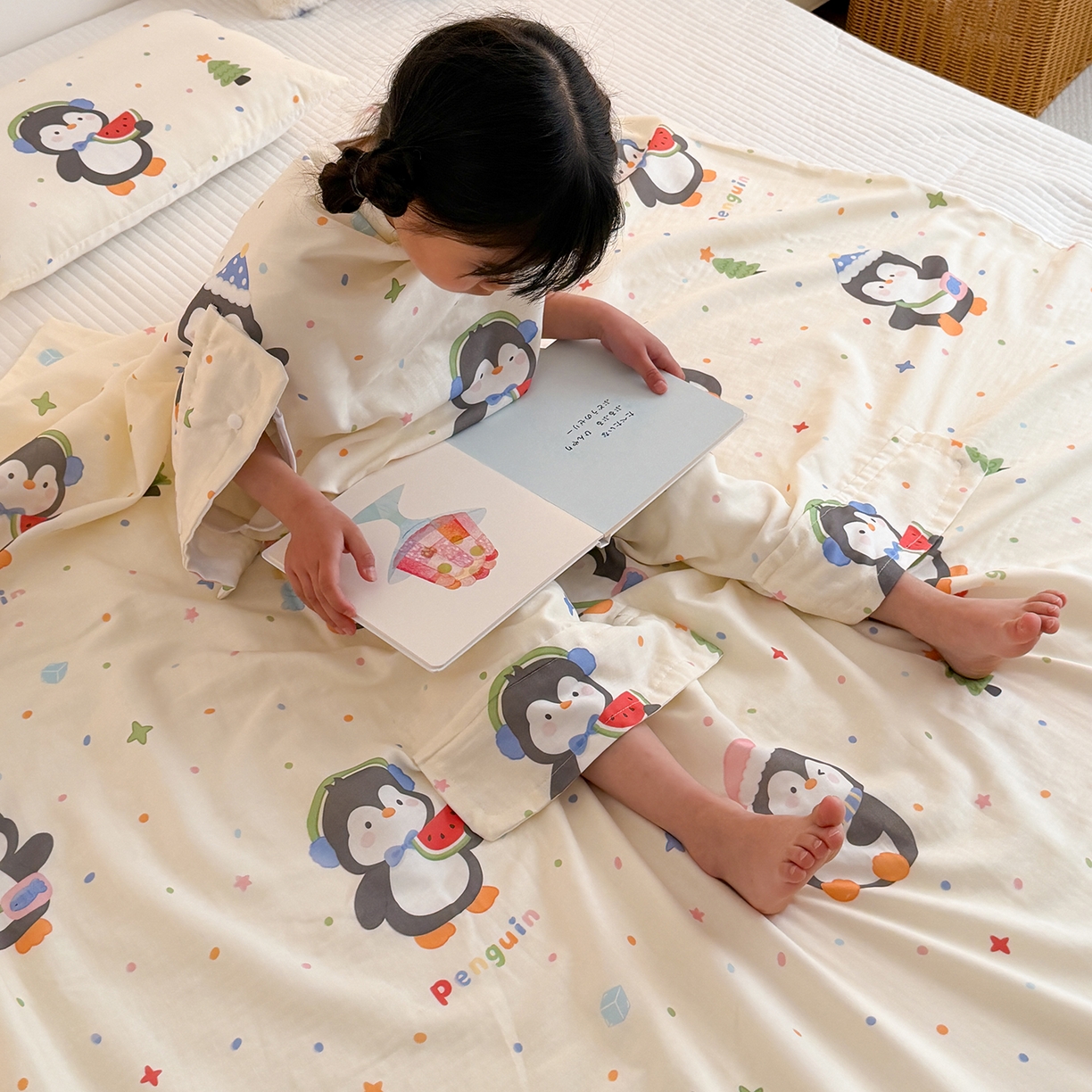 91家纺网 家纺一手货源 找家纺 （总）嗨生活 2026新款全棉纱布护肚防踢睡袋多功能盖毯宝宝夏被