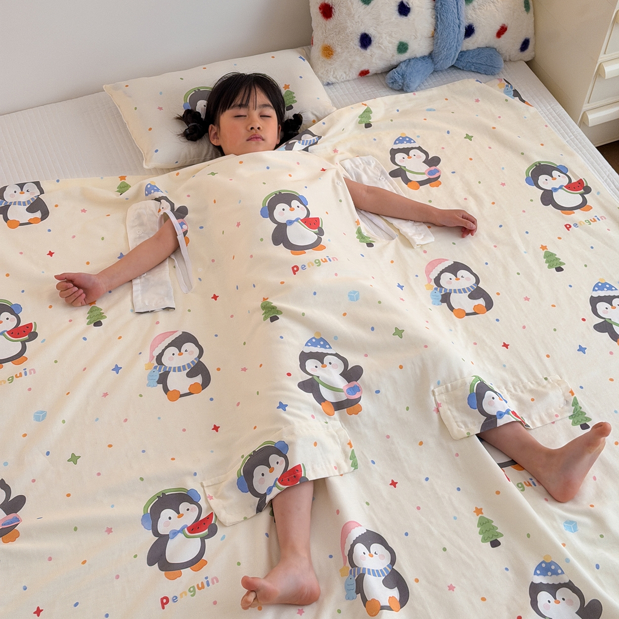 （总）嗨生活 2026新款全棉纱布护肚防踢睡袋多功能盖毯宝宝夏被