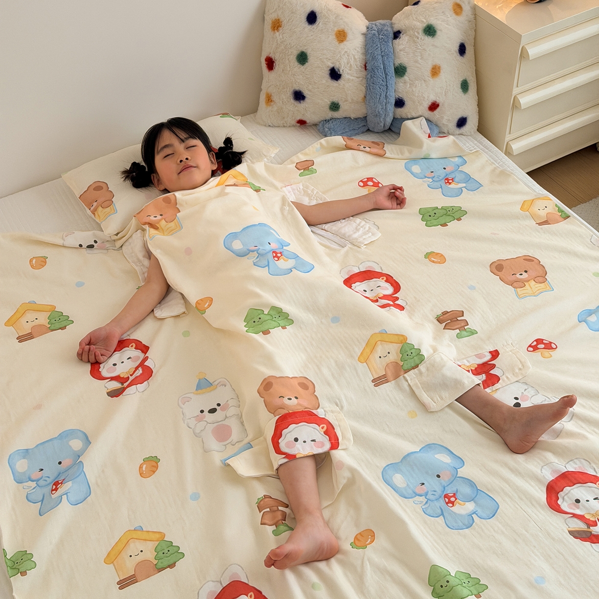 91家纺网 家纺一手货源 找家纺 （总）嗨生活 2026新款全棉纱布护肚防踢睡袋多功能盖毯宝宝夏被