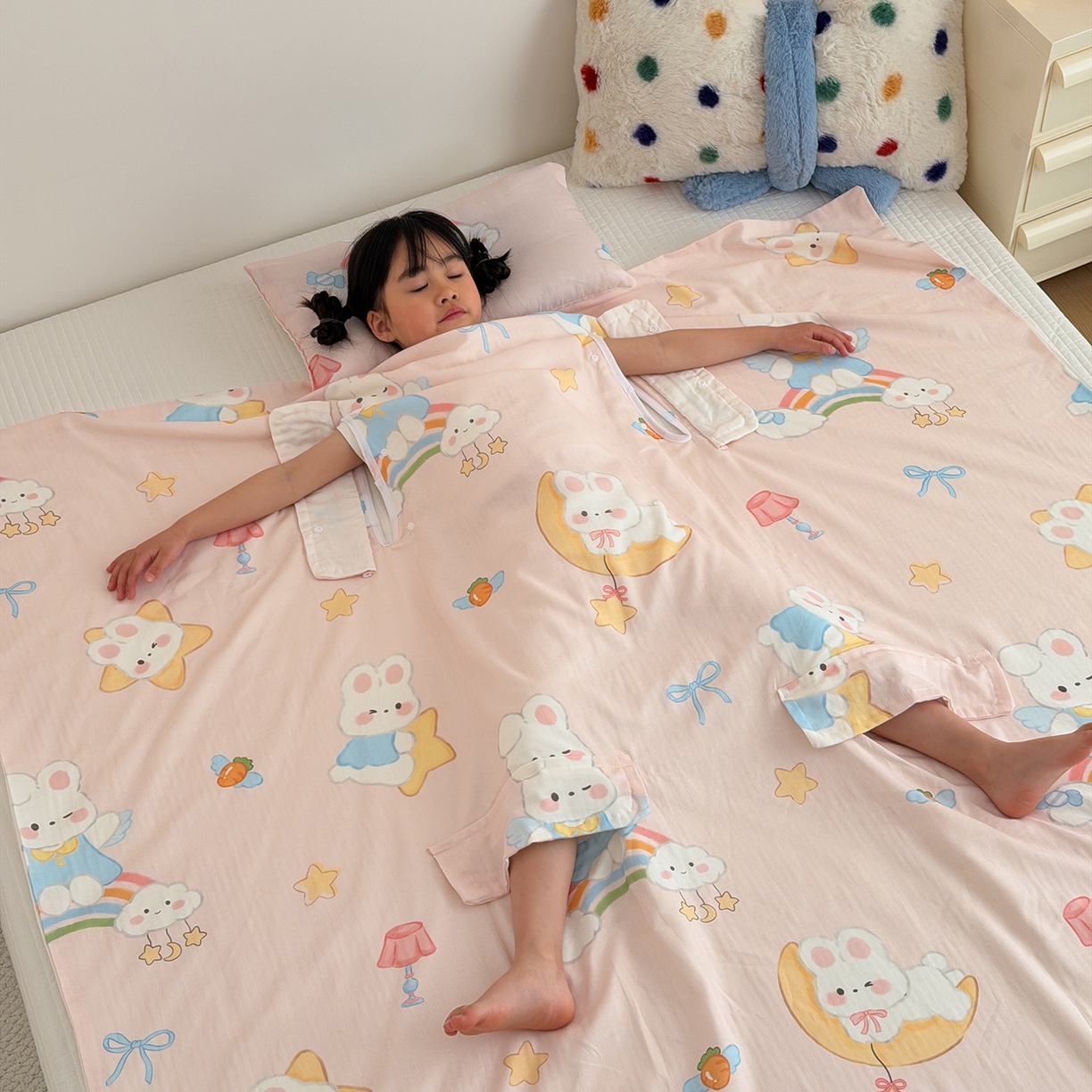 91家纺网 家纺一手货源 找家纺 （总）嗨生活 2026新款全棉纱布护肚防踢睡袋多功能盖毯宝宝夏被