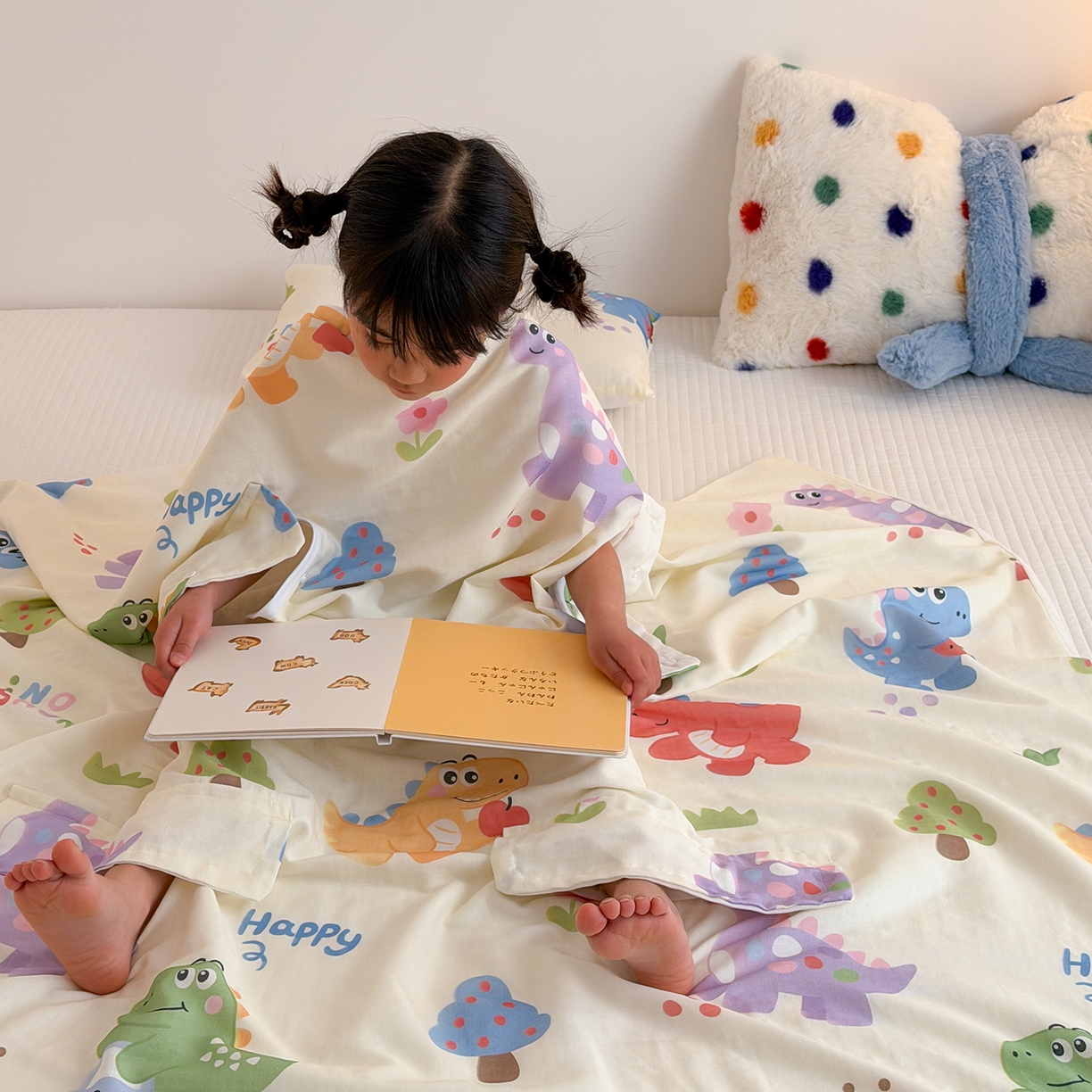 91家纺网 家纺一手货源 找家纺 嗨生活 2026新款全棉纱布护肚防踢睡袋多功能盖毯宝宝夏被 儿童夏被 儿童防踢被 恐龙世界