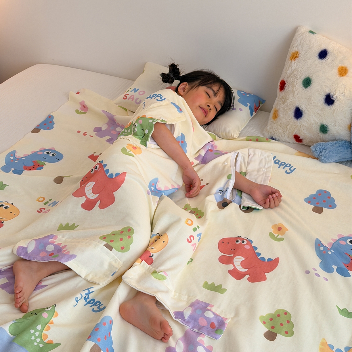 91家纺网 家纺一手货源 找家纺 嗨生活 2026新款全棉纱布护肚防踢睡袋多功能盖毯宝宝夏被 儿童夏被 儿童防踢被 恐龙世界