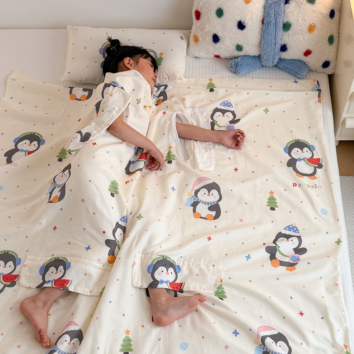 91家纺网 家纺一手货源 找家纺 （总）嗨生活 2026新款全棉纱布护肚防踢睡袋多功能盖毯宝宝夏被