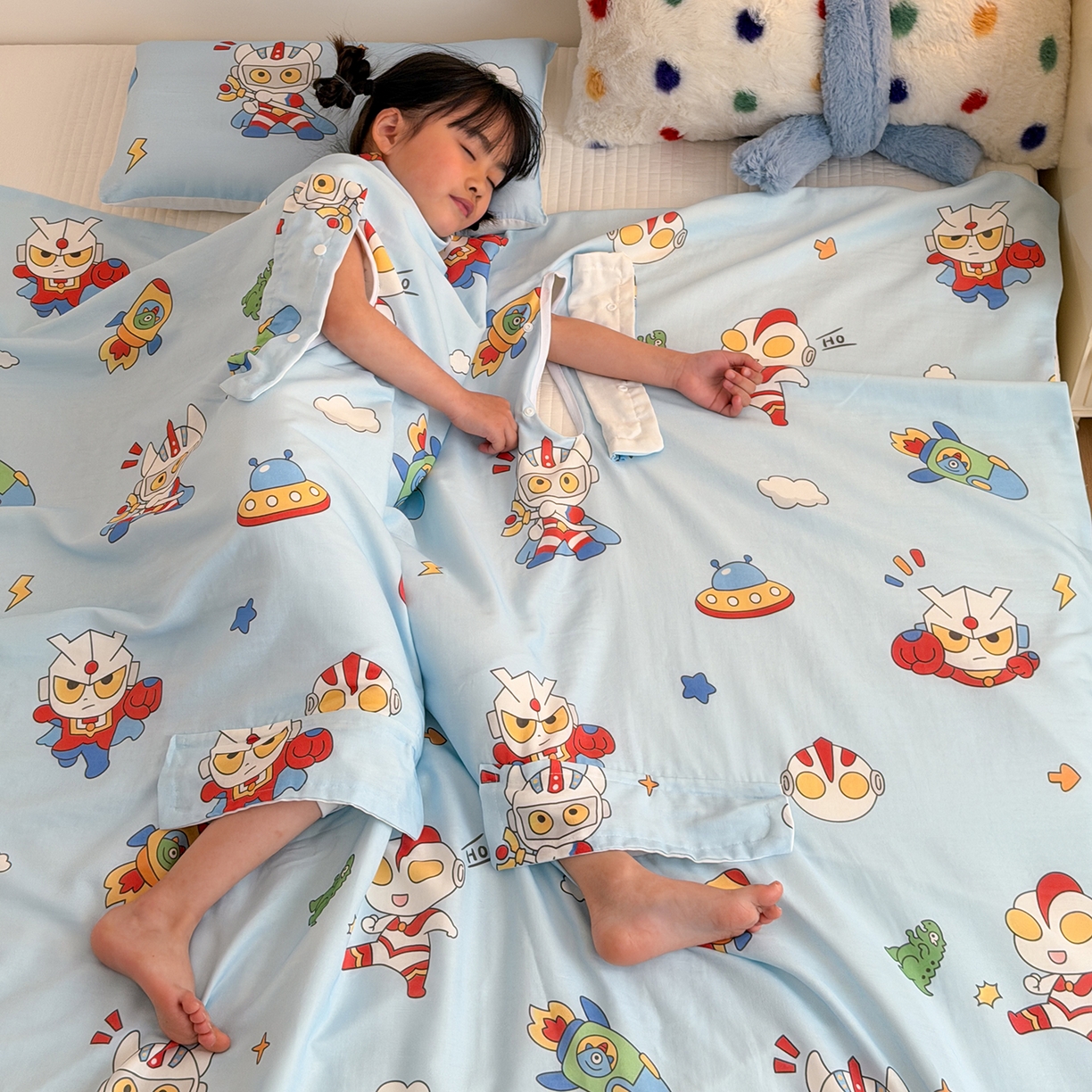 91家纺网 家纺一手货源 找家纺 嗨生活 2026新款全棉纱布护肚防踢睡袋多功能盖毯宝宝夏被 儿童夏被 儿童防踢被 宇宙超人