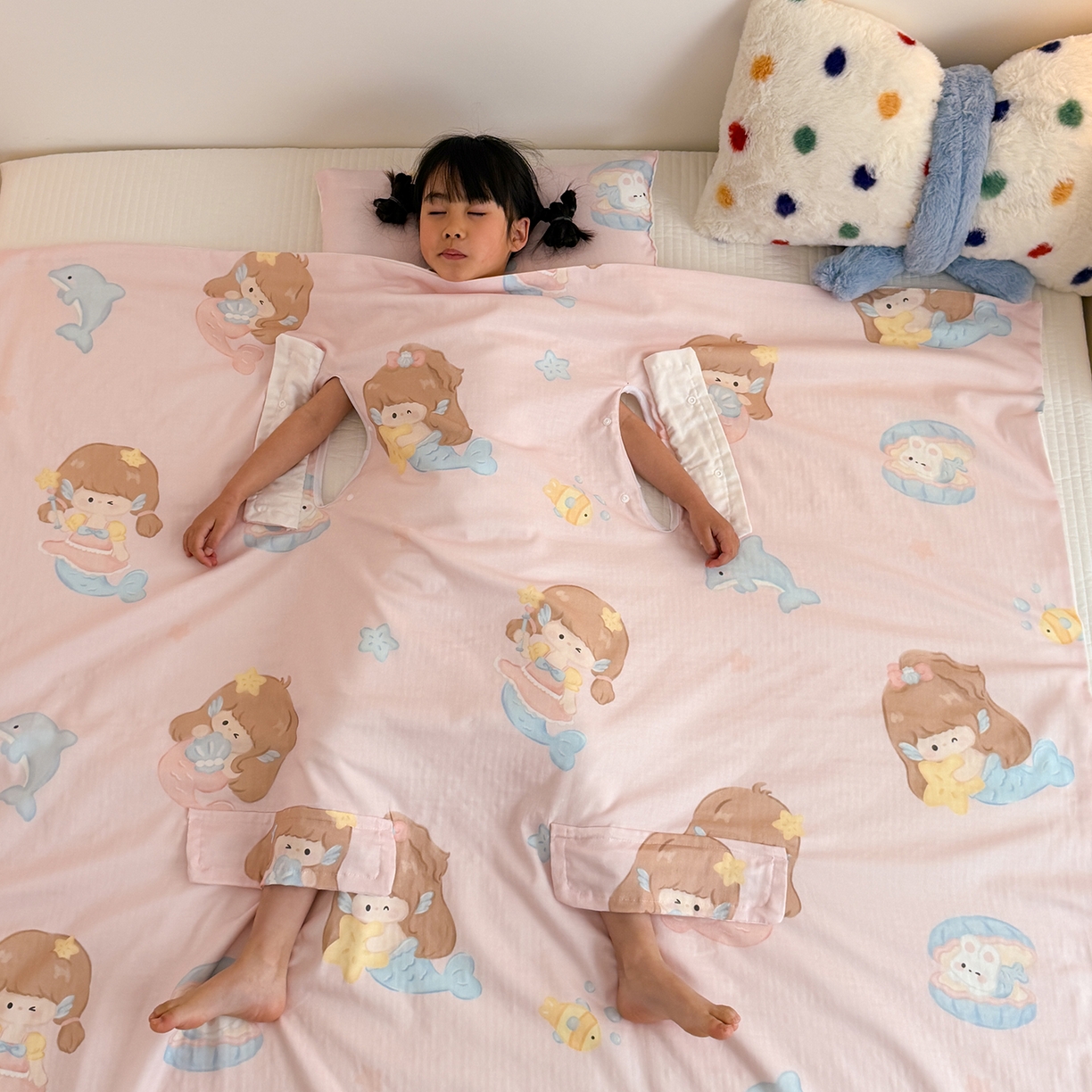 91家纺网 家纺一手货源 找家纺 嗨生活 2026新款全棉纱布护肚防踢睡袋多功能盖毯宝宝夏被 儿童夏被 儿童防踢被 人鱼公主