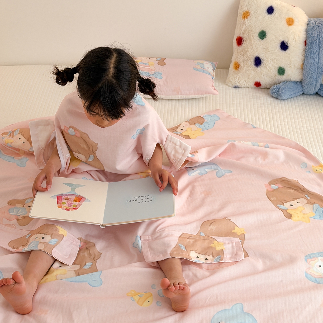 91家纺网 家纺一手货源 找家纺 嗨生活 2026新款全棉纱布护肚防踢睡袋多功能盖毯宝宝夏被 儿童夏被 儿童防踢被 人鱼公主