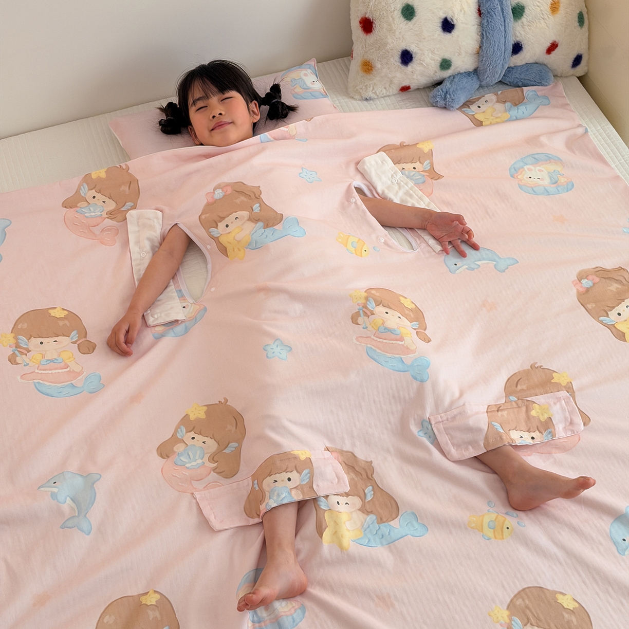 嗨生活 2026新款全棉纱布护肚防踢睡袋多功能盖毯宝宝夏被 人鱼公主