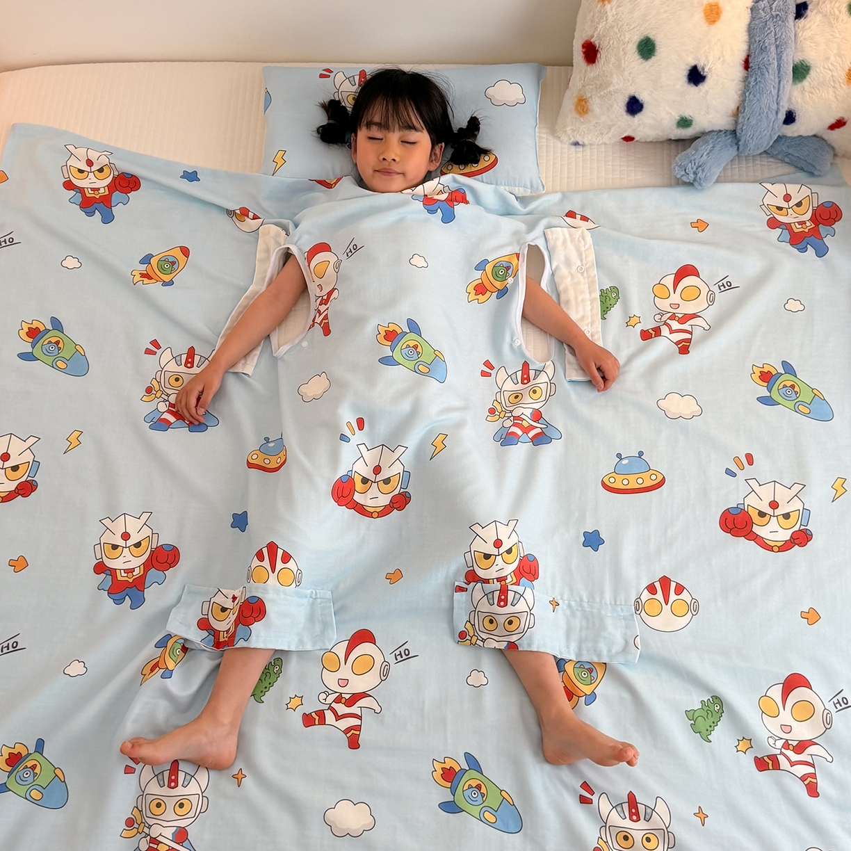 91家纺网 家纺一手货源 找家纺 嗨生活 2026新款全棉纱布护肚防踢睡袋多功能盖毯宝宝夏被 儿童夏被 儿童防踢被 宇宙超人