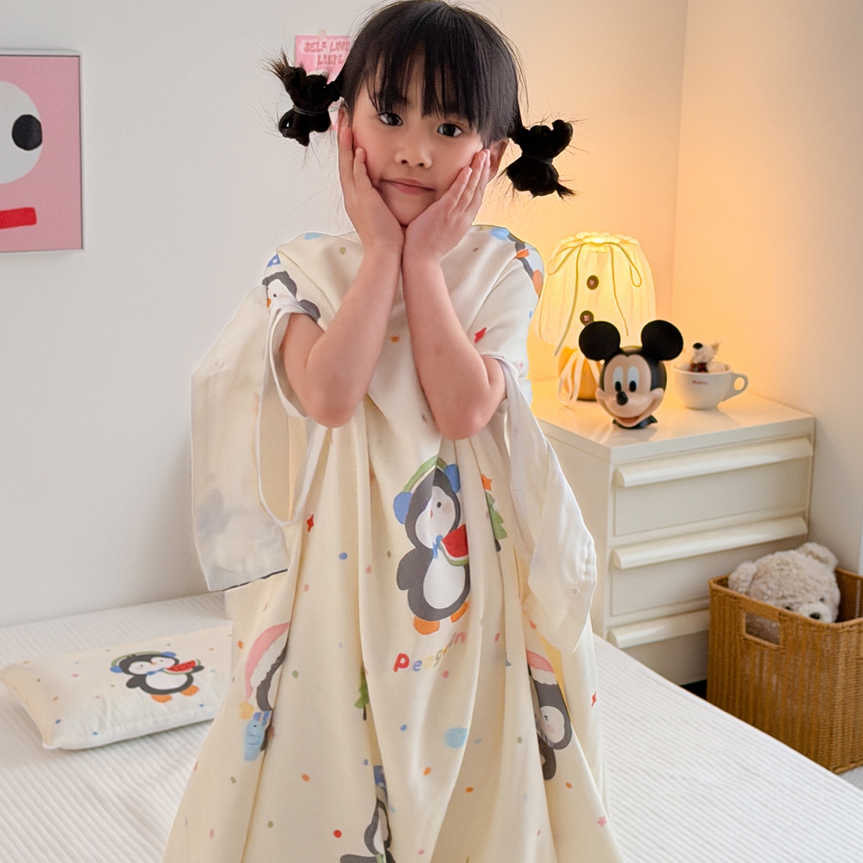 91家纺网 家纺一手货源 找家纺 嗨生活 2026新款全棉纱布护肚防踢睡袋多功能盖毯宝宝夏被 儿童夏被 儿童防踢被 波点企鹅