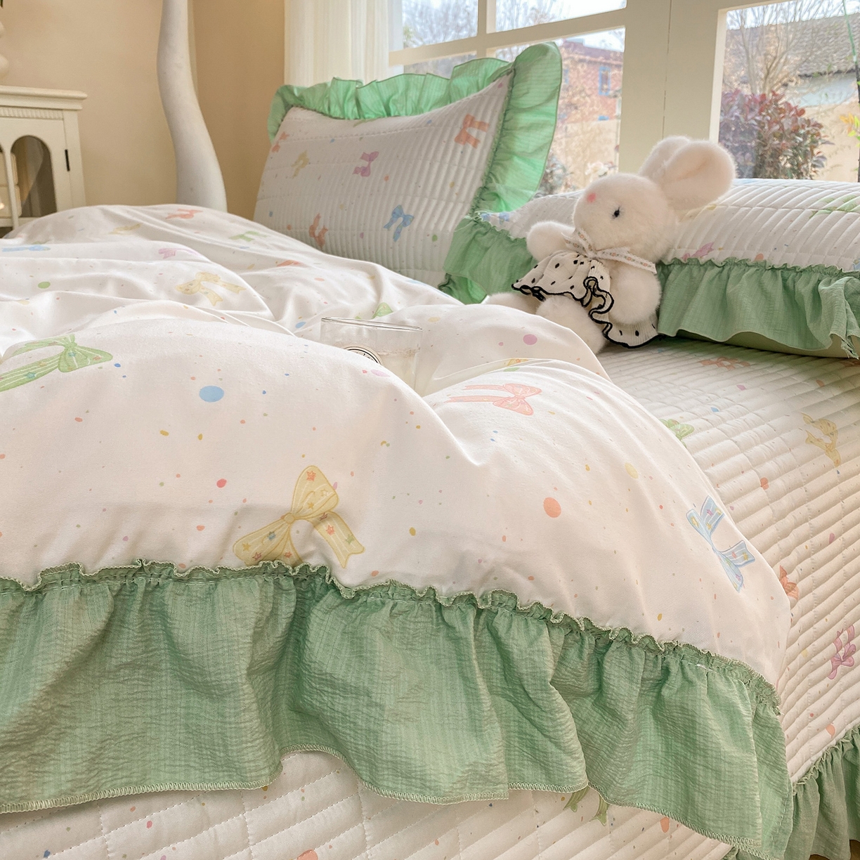 眠势力 2026新款云感皱皱纱床盖四件套 缤纷彩结