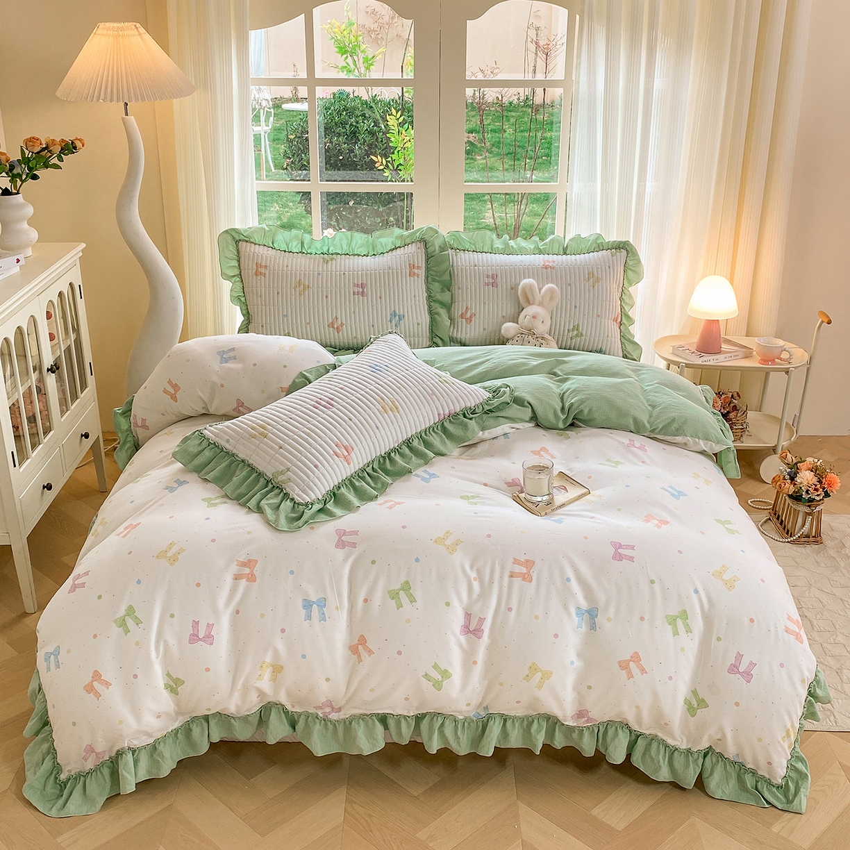 91家纺网 家纺一手货源 找家纺 眠势力 2026新款云感皱皱纱床盖四件套 缤纷彩结