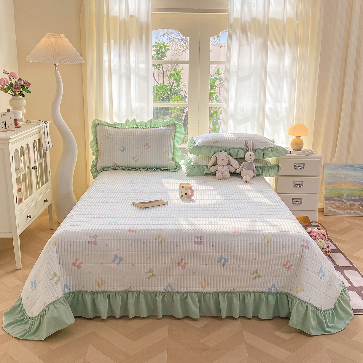 91家纺网 家纺一手货源 找家纺 眠势力 2026新款云感皱皱纱床盖四件套 缤纷彩结