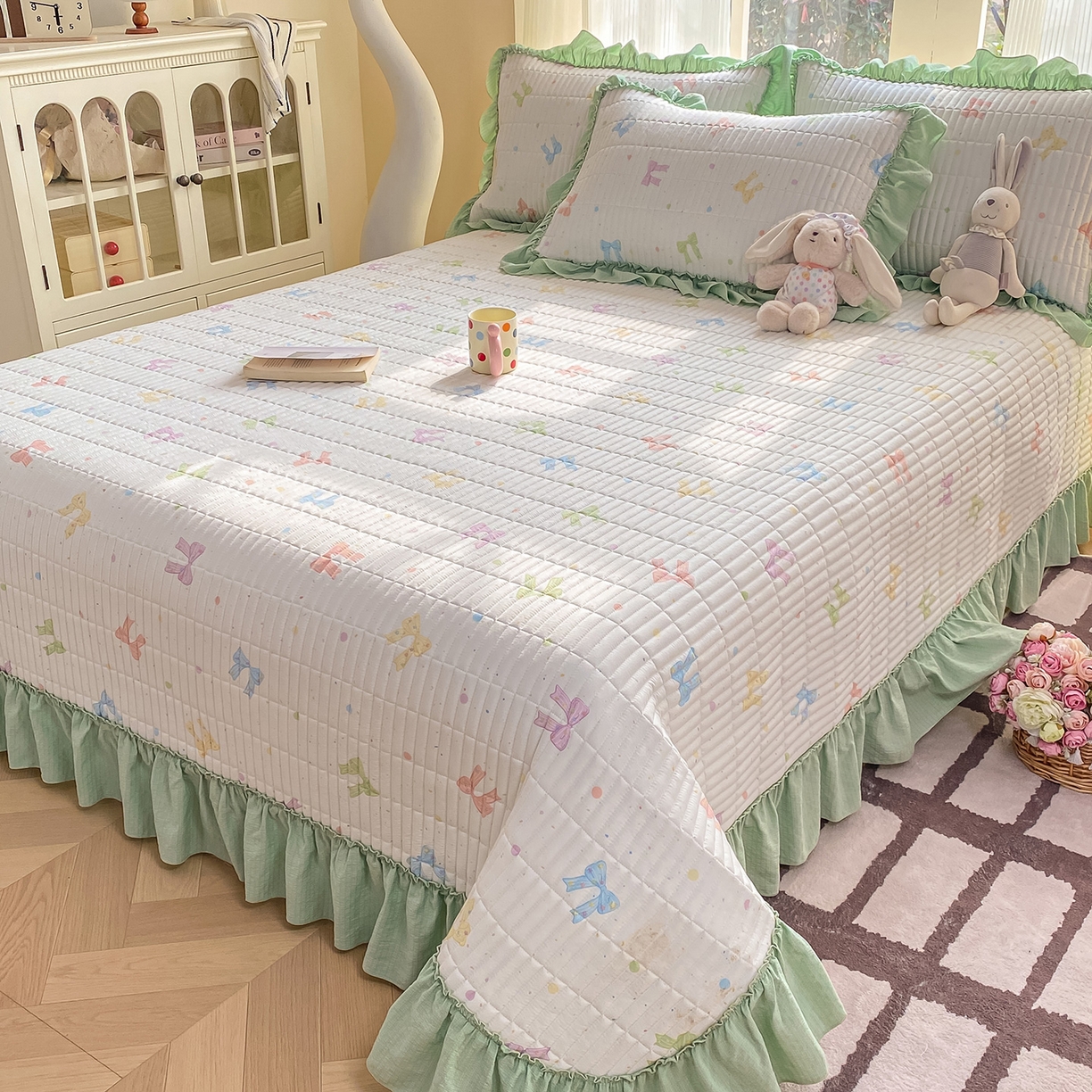 91家纺网 家纺一手货源 找家纺 眠势力 2026新款云感皱皱纱床盖四件套 缤纷彩结