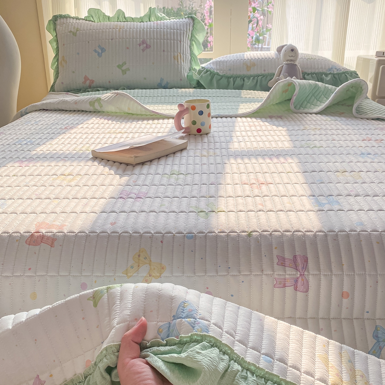 91家纺网 家纺一手货源 找家纺 眠势力 2026新款云感皱皱纱床盖四件套 缤纷彩结