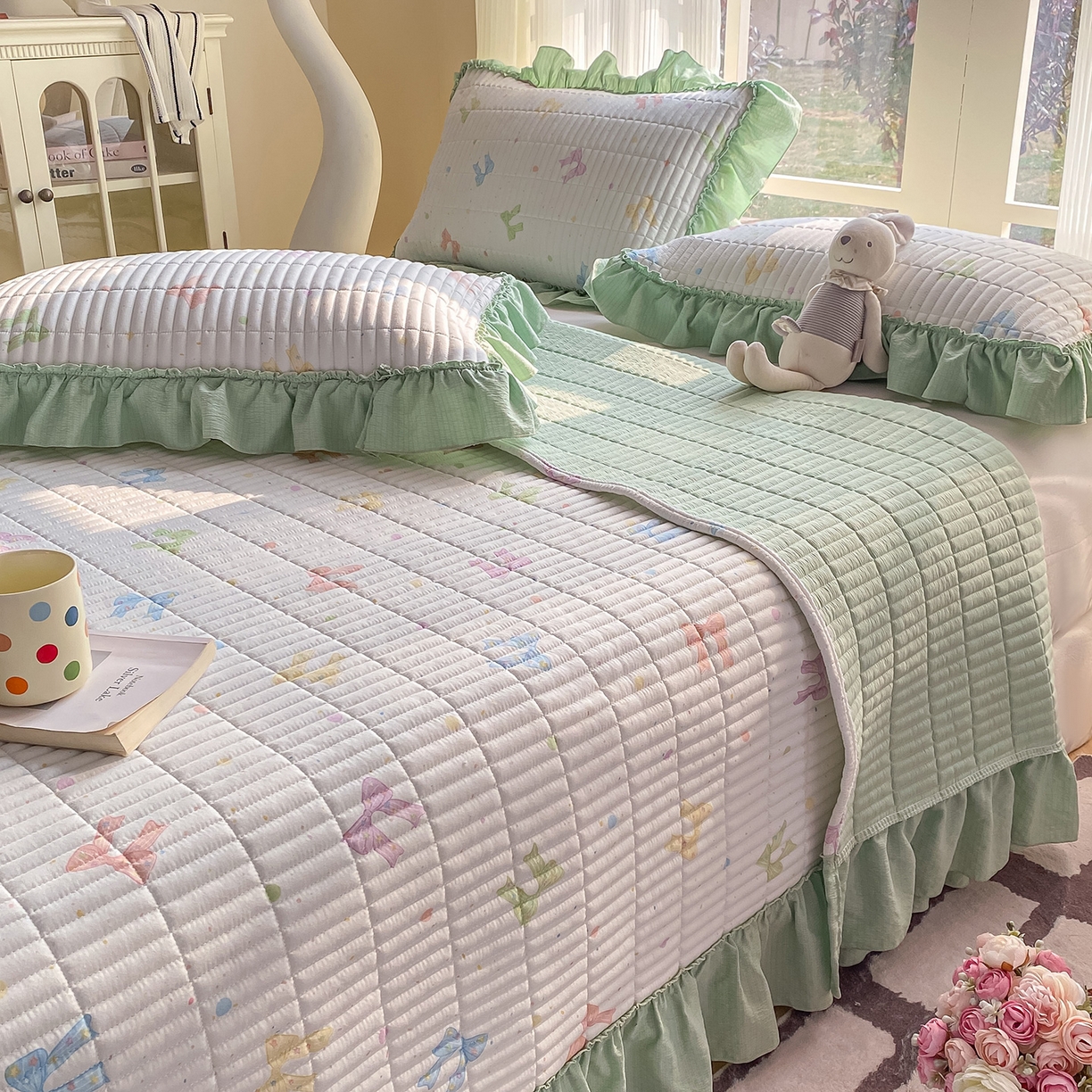 91家纺网 家纺一手货源 找家纺 眠势力 2026新款云感皱皱纱床盖四件套 缤纷彩结