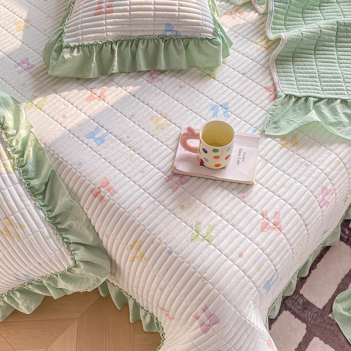 91家纺网 家纺一手货源 找家纺 眠势力 2026新款云感皱皱纱床盖四件套 缤纷彩结