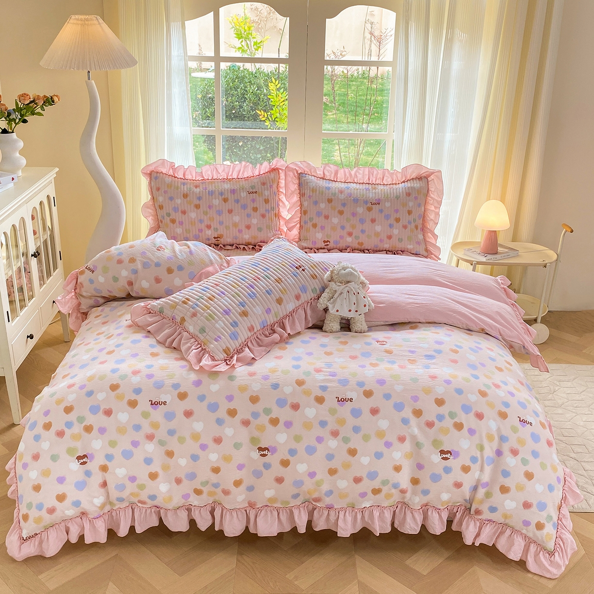 91家纺网 家纺一手货源 找家纺 眠势力 2026新款云感皱皱纱床盖四件套 彩色心情