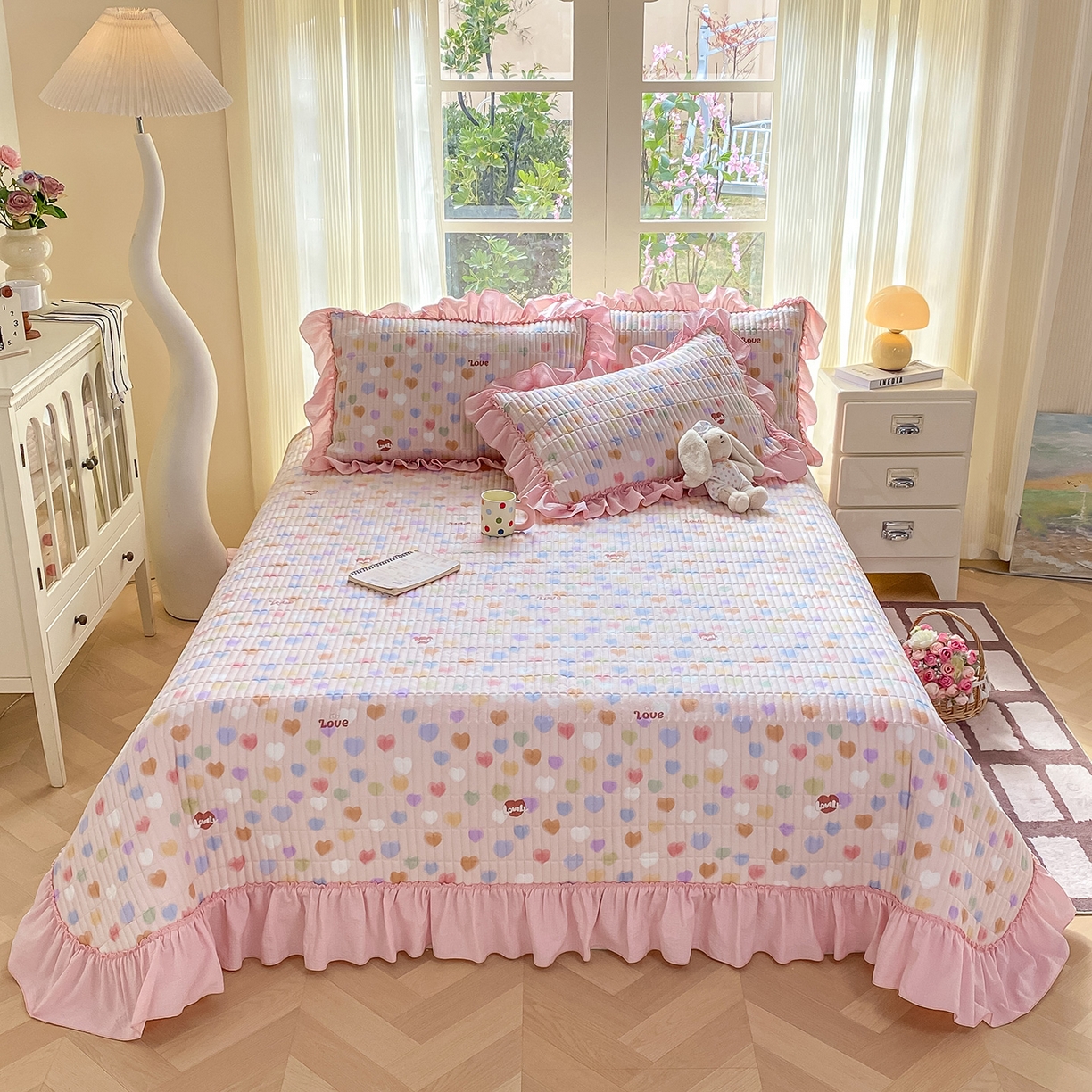 91家纺网 家纺一手货源 找家纺 眠势力 2026新款云感皱皱纱床盖四件套 彩色心情