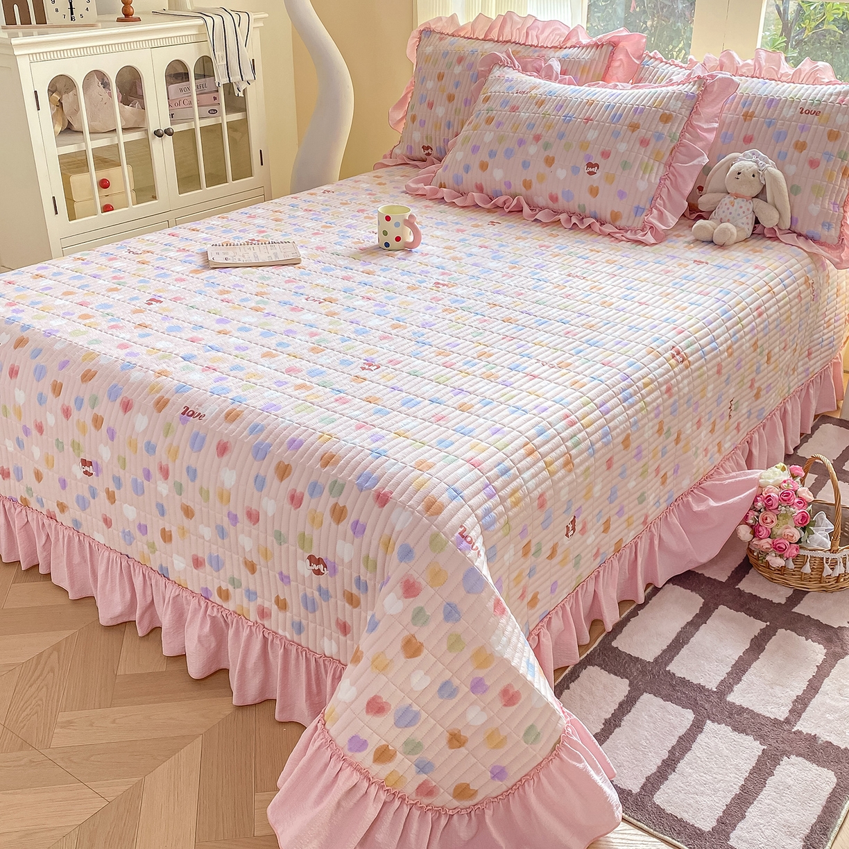 91家纺网 家纺一手货源 找家纺 眠势力 2026新款云感皱皱纱床盖四件套 彩色心情