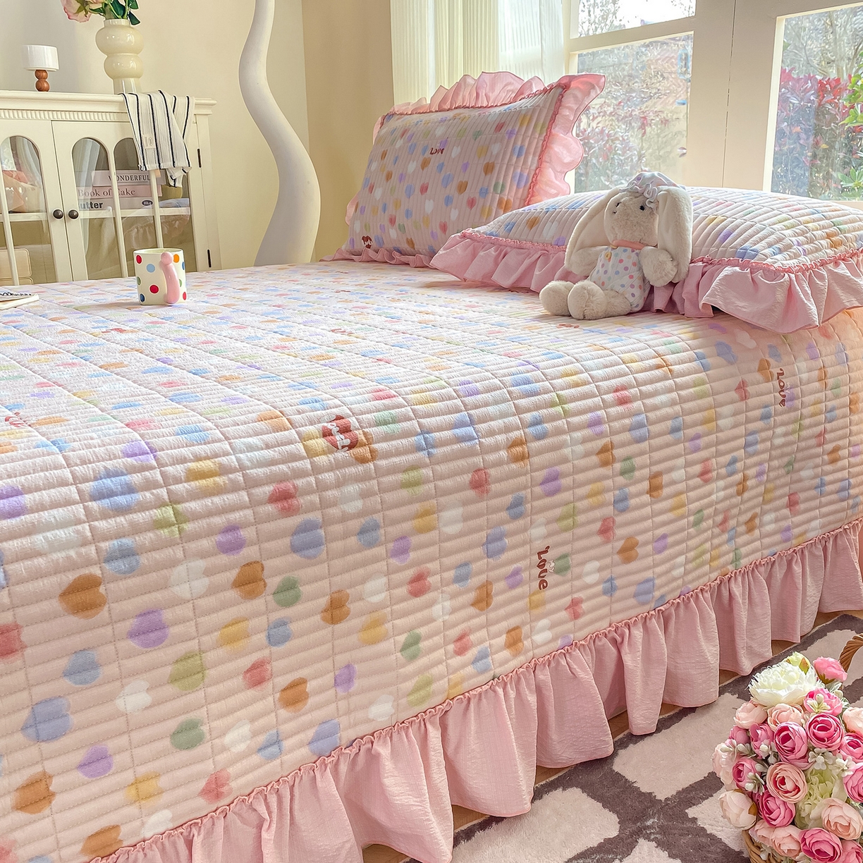 91家纺网 家纺一手货源 找家纺 眠势力 2026新款云感皱皱纱床盖四件套 彩色心情