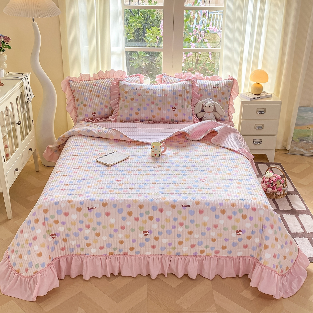 91家纺网 家纺一手货源 找家纺 眠势力 2026新款云感皱皱纱床盖四件套 彩色心情