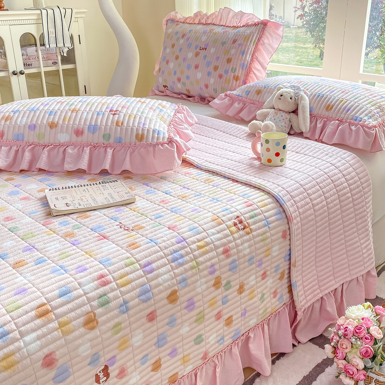 91家纺网 家纺一手货源 找家纺 眠势力 2026新款云感皱皱纱床盖四件套 彩色心情