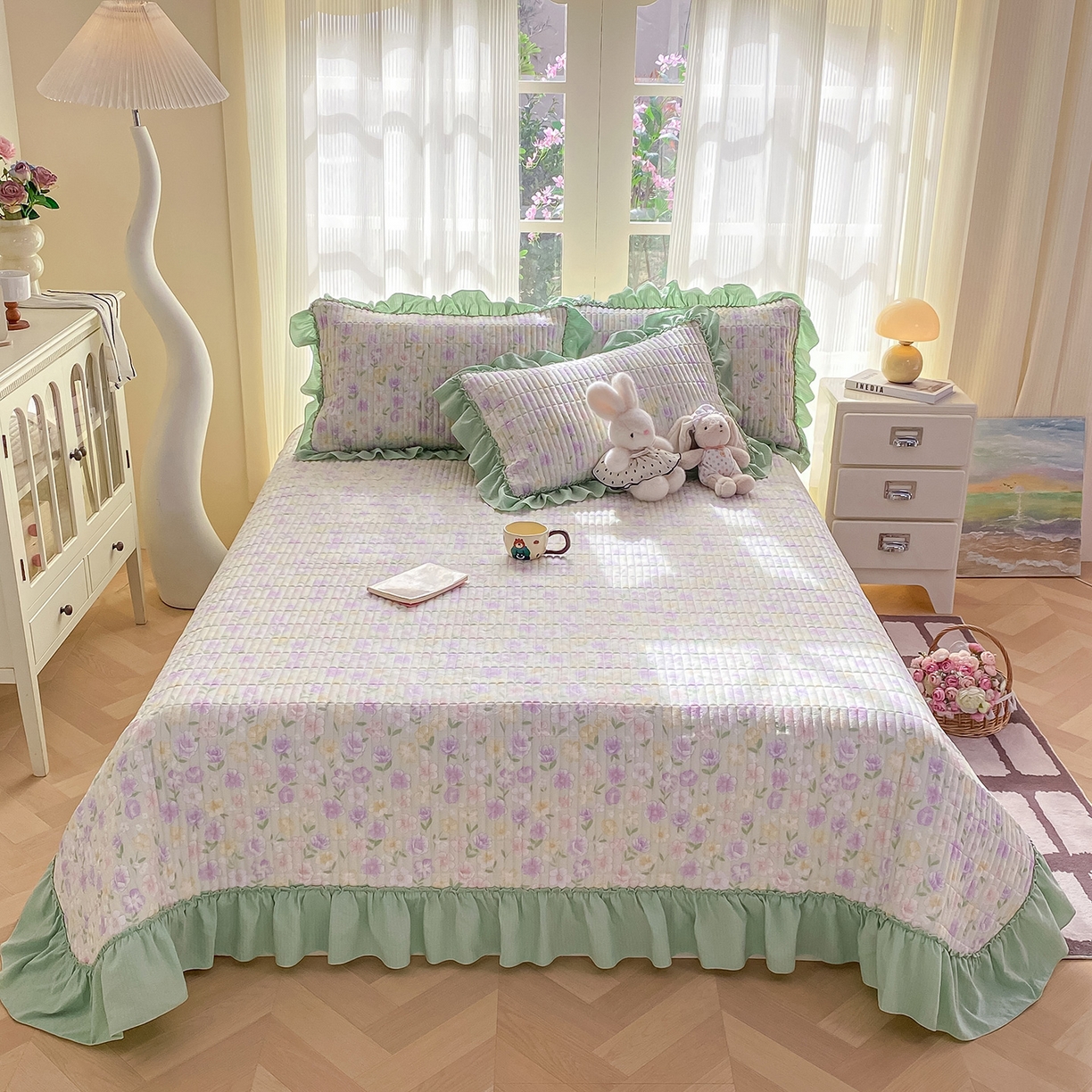 91家纺网 家纺一手货源 找家纺 眠势力 2026新款云感皱皱纱床盖四件套 春野织梦