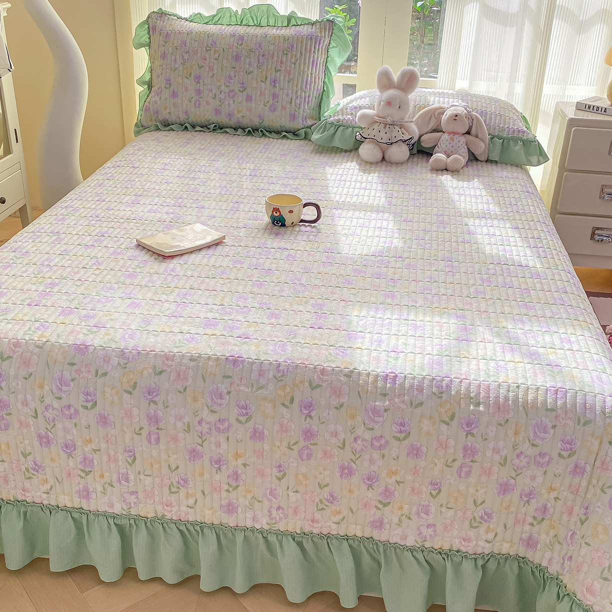 91家纺网 家纺一手货源 找家纺 眠势力 2026新款云感皱皱纱床盖四件套 春野织梦