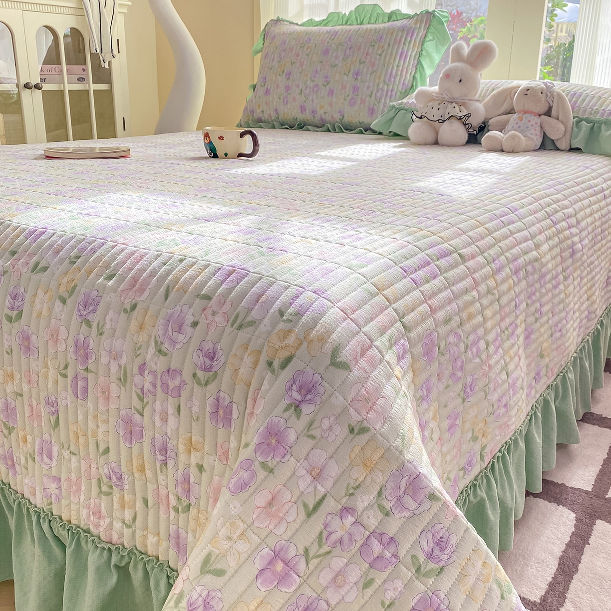 91家纺网 家纺一手货源 找家纺 眠势力 2026新款云感皱皱纱床盖四件套 春野织梦