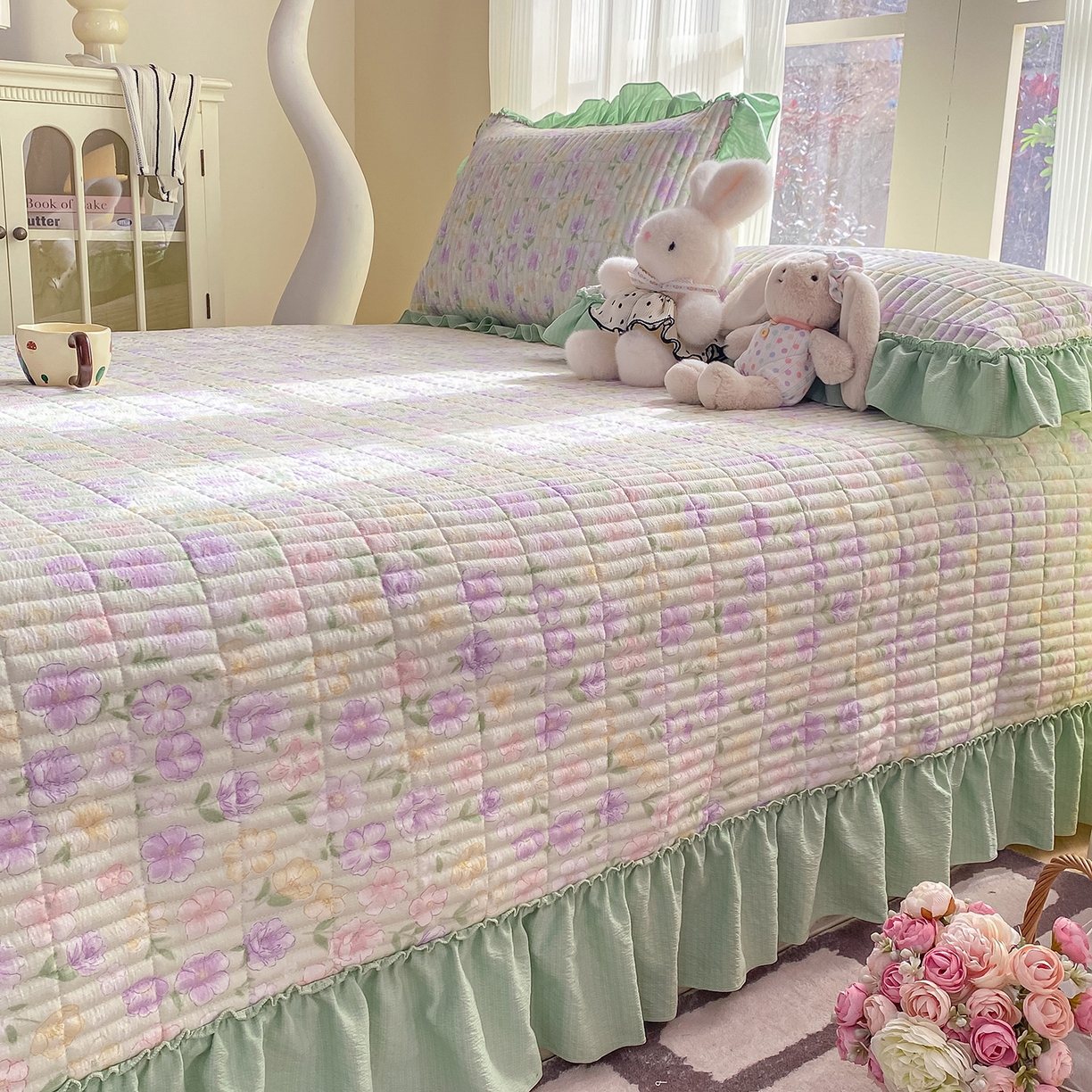 91家纺网 家纺一手货源 找家纺 眠势力 2026新款云感皱皱纱床盖四件套 春野织梦