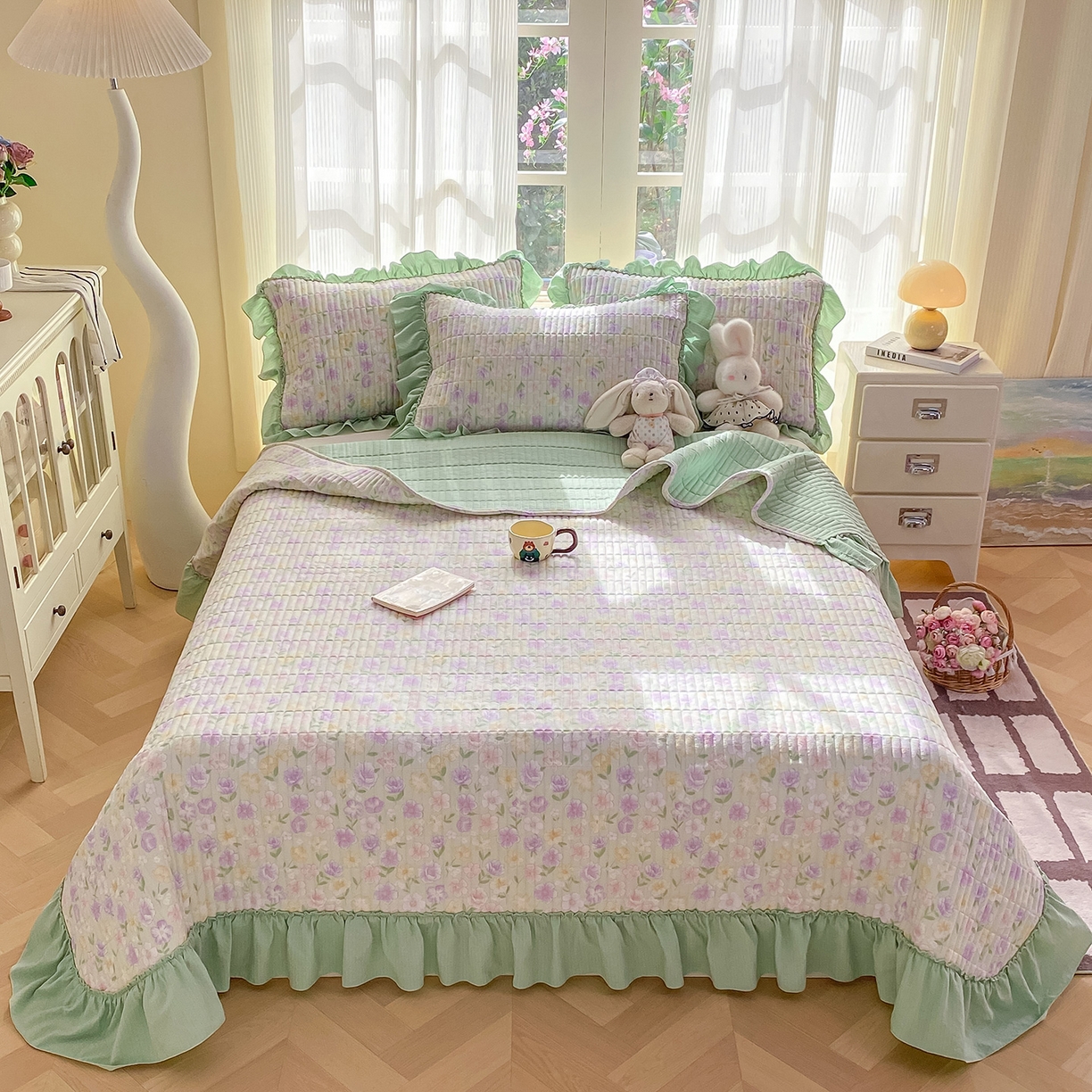 91家纺网 家纺一手货源 找家纺 眠势力 2026新款云感皱皱纱床盖四件套 春野织梦