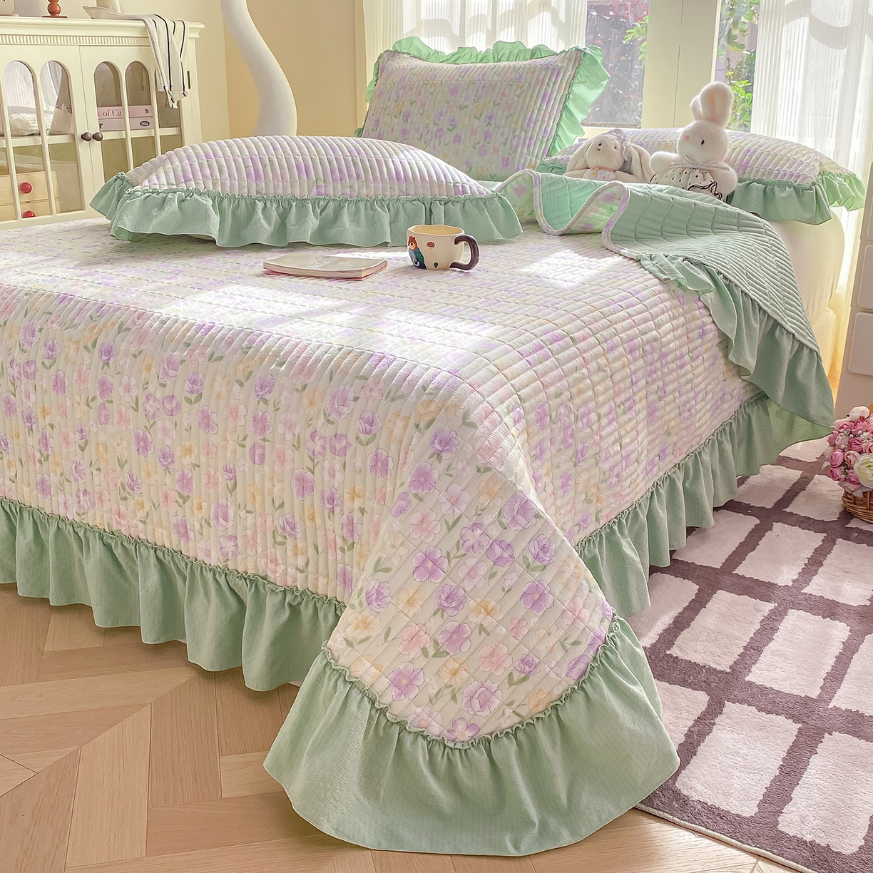 91家纺网 家纺一手货源 找家纺 眠势力 2026新款云感皱皱纱床盖四件套 春野织梦