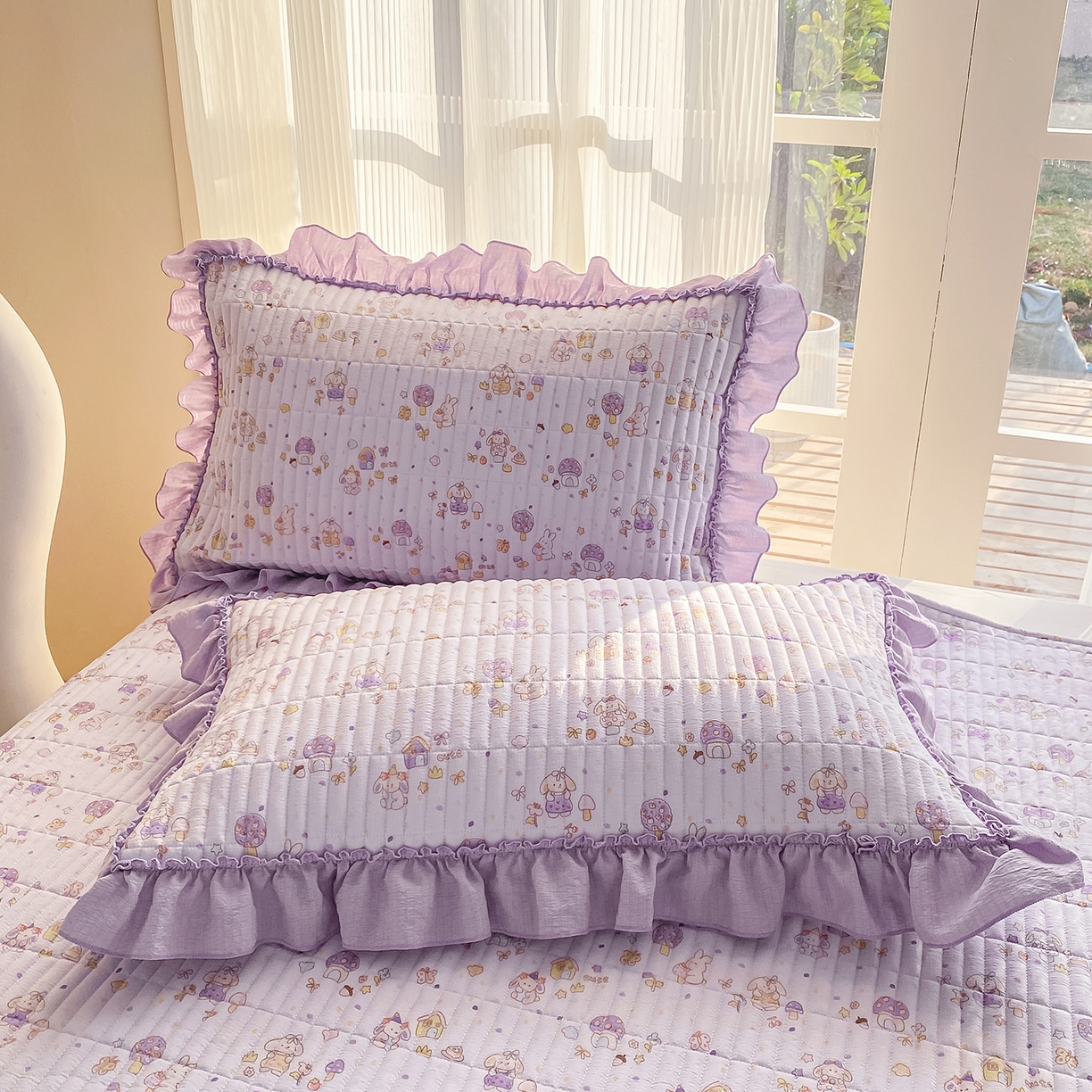 91家纺网 家纺一手货源 找家纺 眠势力 2026新款云感皱皱纱床盖四件套 萌兔乐园