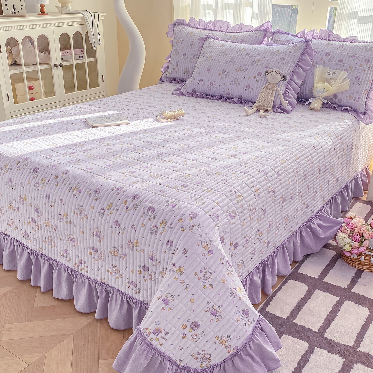 91家纺网 家纺一手货源 找家纺 眠势力 2026新款云感皱皱纱床盖四件套 萌兔乐园