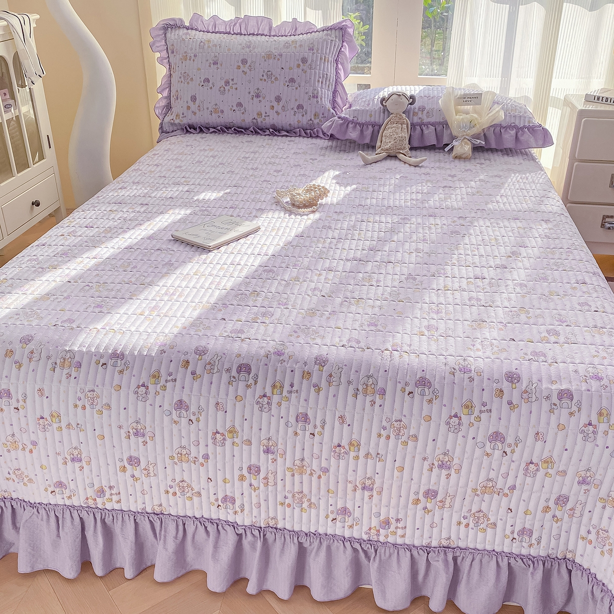 91家纺网 家纺一手货源 找家纺 眠势力 2026新款云感皱皱纱床盖四件套 萌兔乐园