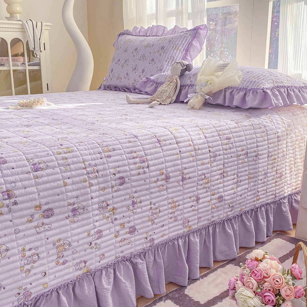 91家纺网 家纺一手货源 找家纺 眠势力 2026新款云感皱皱纱床盖四件套 萌兔乐园