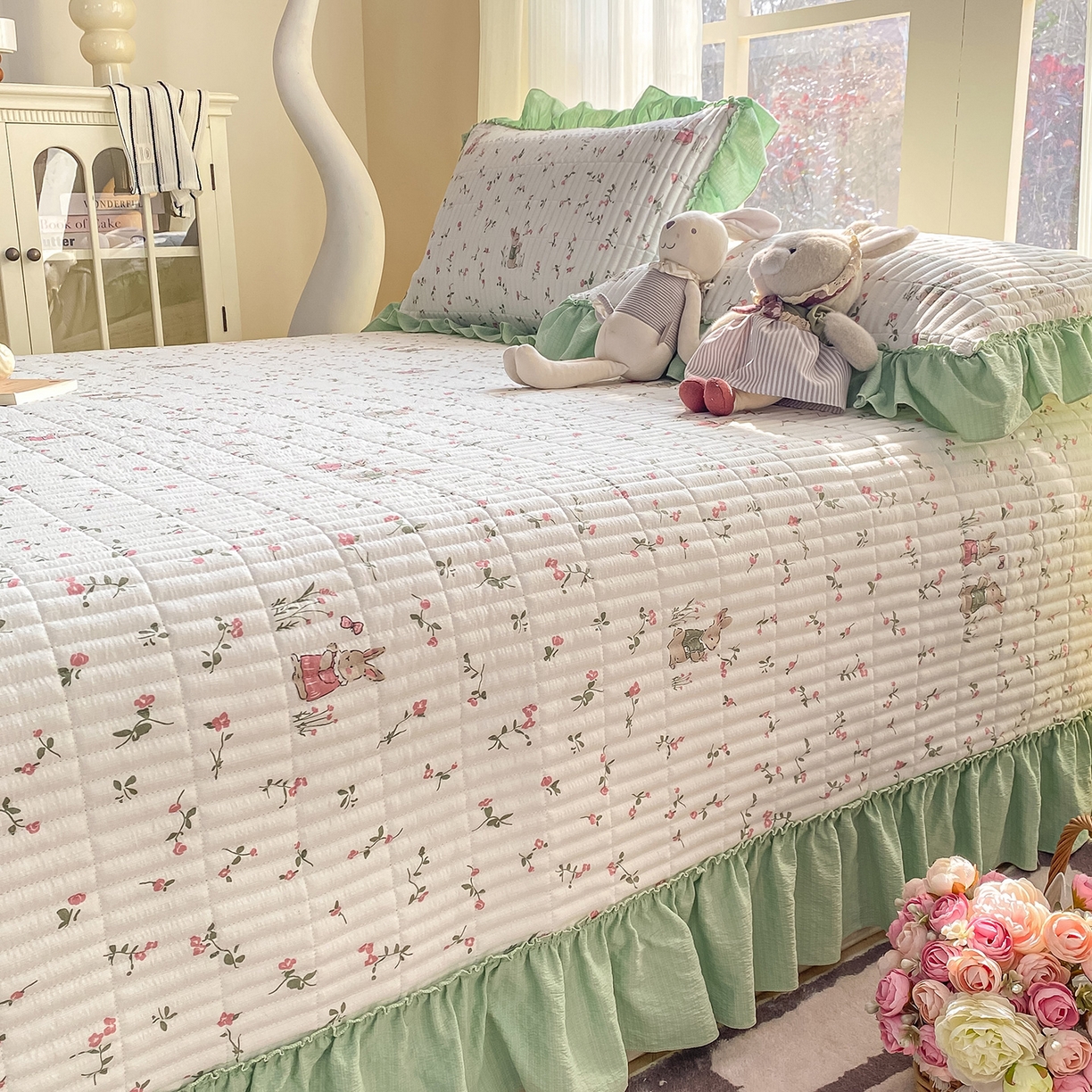 91家纺网 家纺一手货源 找家纺 眠势力 2026新款云感皱皱纱床盖四件套 青樱兔语