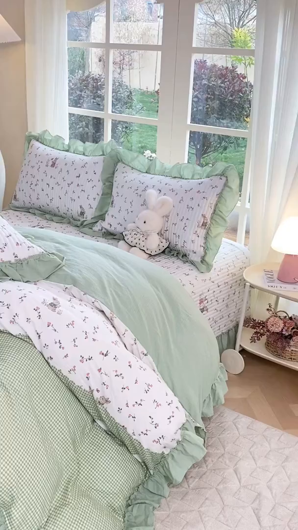 91家纺网 家纺一手货源 找家纺 眠势力 2026新款云感皱皱纱床盖四件套 青樱兔语