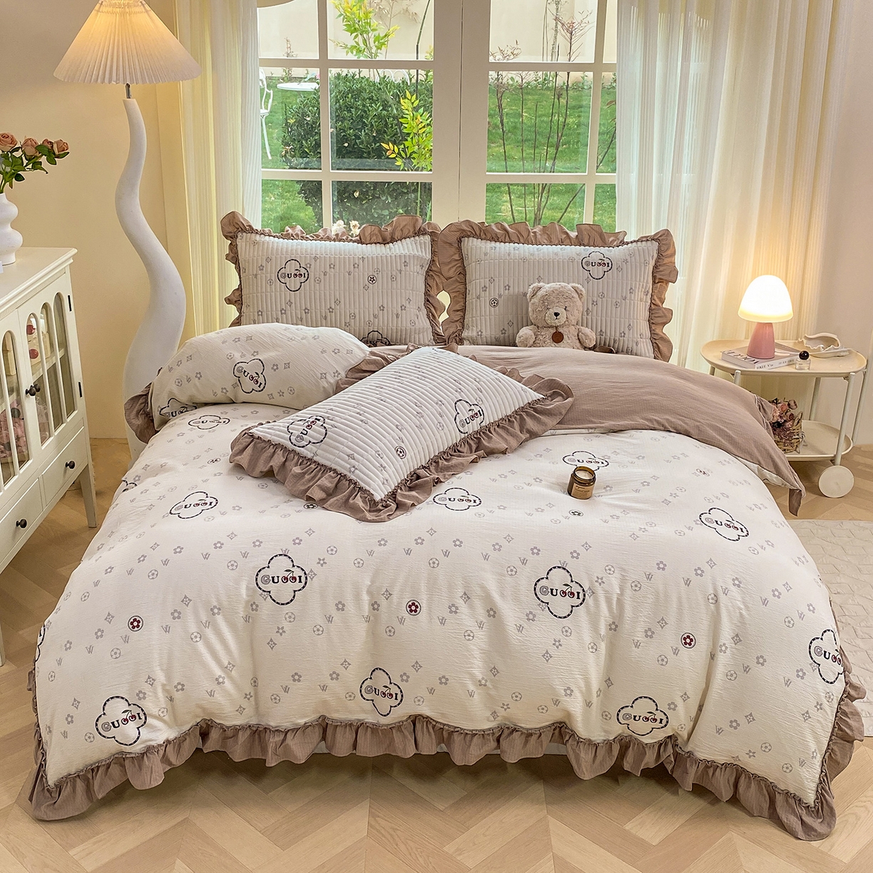 91家纺网 家纺一手货源 找家纺 眠势力 2026新款云感皱皱纱床盖四件套 向云端