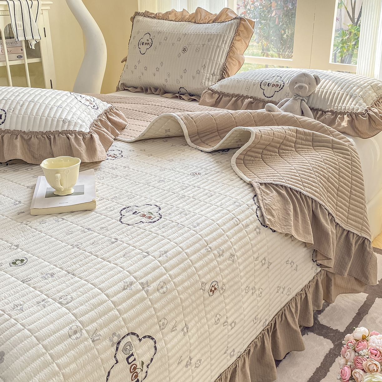 91家纺网 家纺一手货源 找家纺 眠势力 2026新款云感皱皱纱床盖四件套 向云端